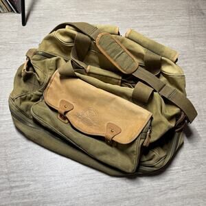 Vintage Eddie Bauer Canvas Large Outfitter Leather Duffle Bag Rustic Western Tan
